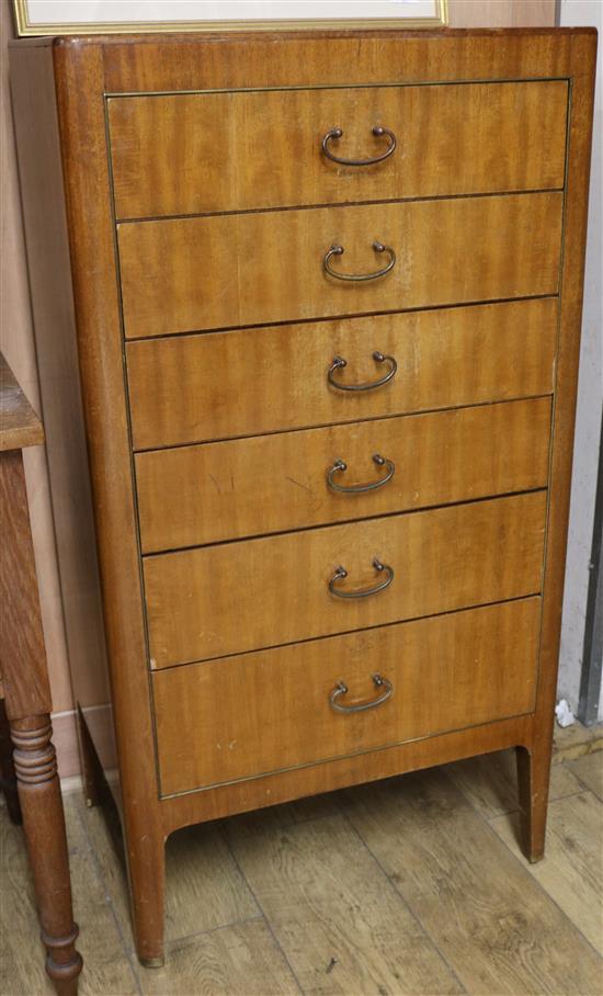 A 1950s mahogany chest of six drawers, W.61cm
